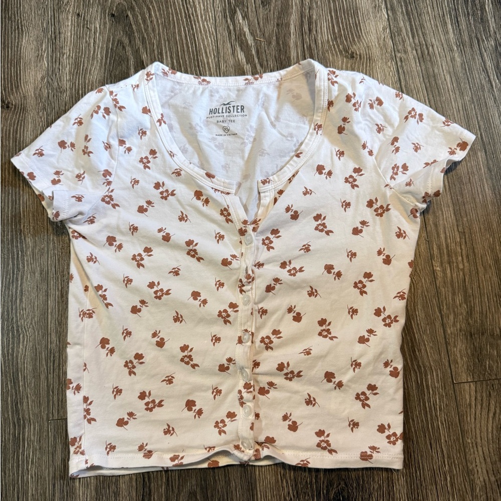 Hollister White Brown Buttoned Crop Top
